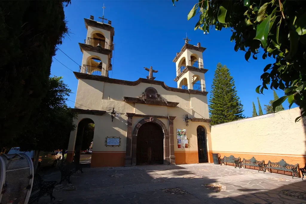 Historic church with twin towers in Guadalupe neighborhood San Miguel de Allende