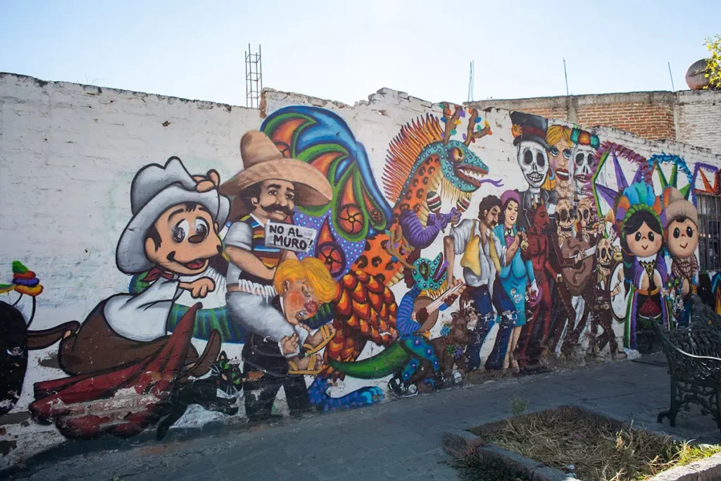 Colorful Mexican cultural mural in Guadalupe San Miguel de Allende