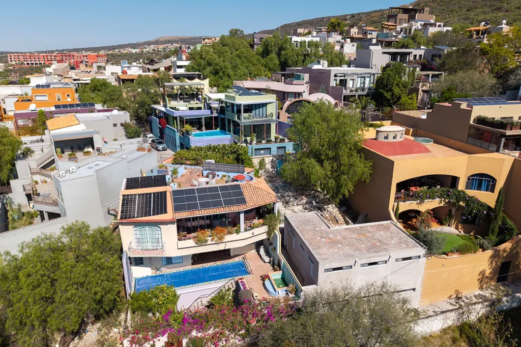 Aerial view of residential homes in Obraje neighborhood San Miguel de Allende