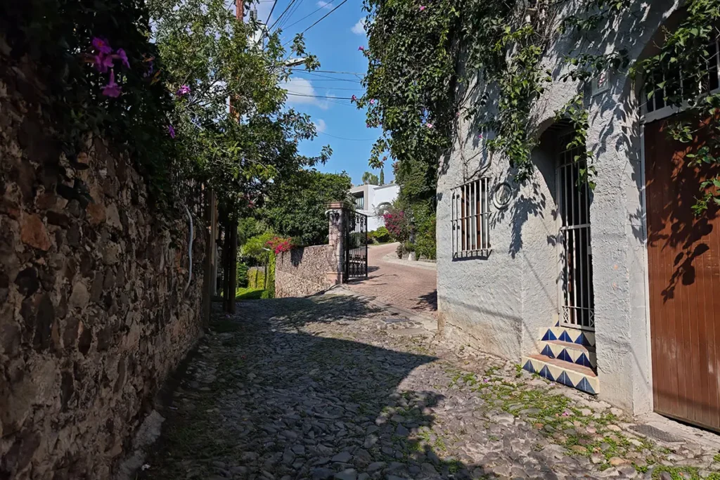 Quiet tree-lined street in Ojo de Agua San Miguel de Allende
