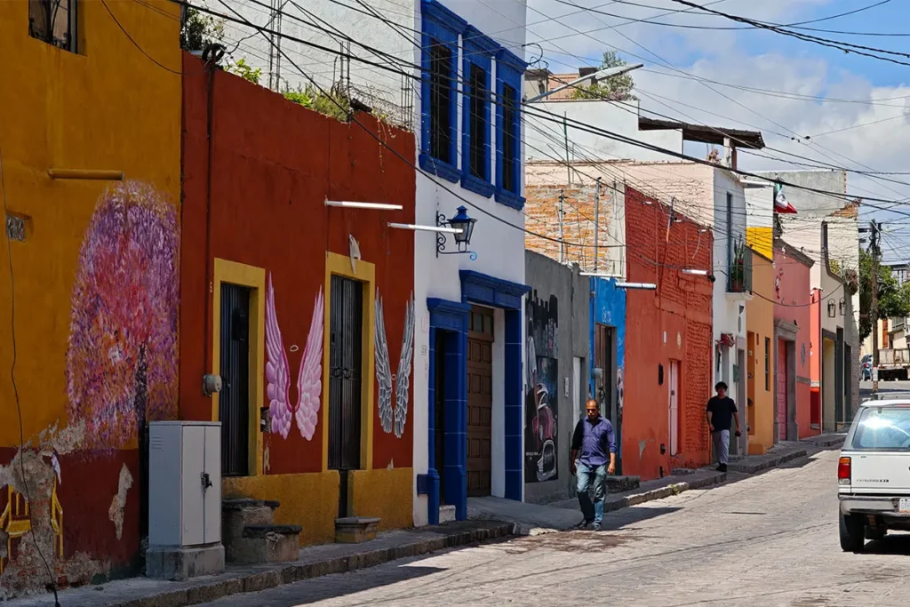 Colorful street art and homes in San Antonio San Miguel de Allende